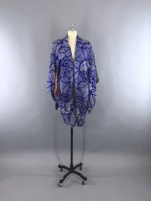 1920s Vintage Silk Haori Kimono Cardigan / Royal Blue Shibori