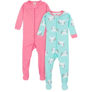 2-Pack Baby & Toddler Girls Unicorns Snug Fit Footed Cotton Pajamas