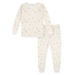 2-Piece Infant & Toddler Girls Ivory Floral Snug Fit Pajama Set