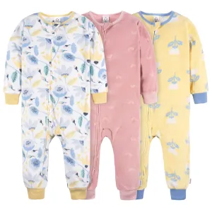 3-Pack Infant & Toddler Girls Multi Floral Footless Fleece Pajamas