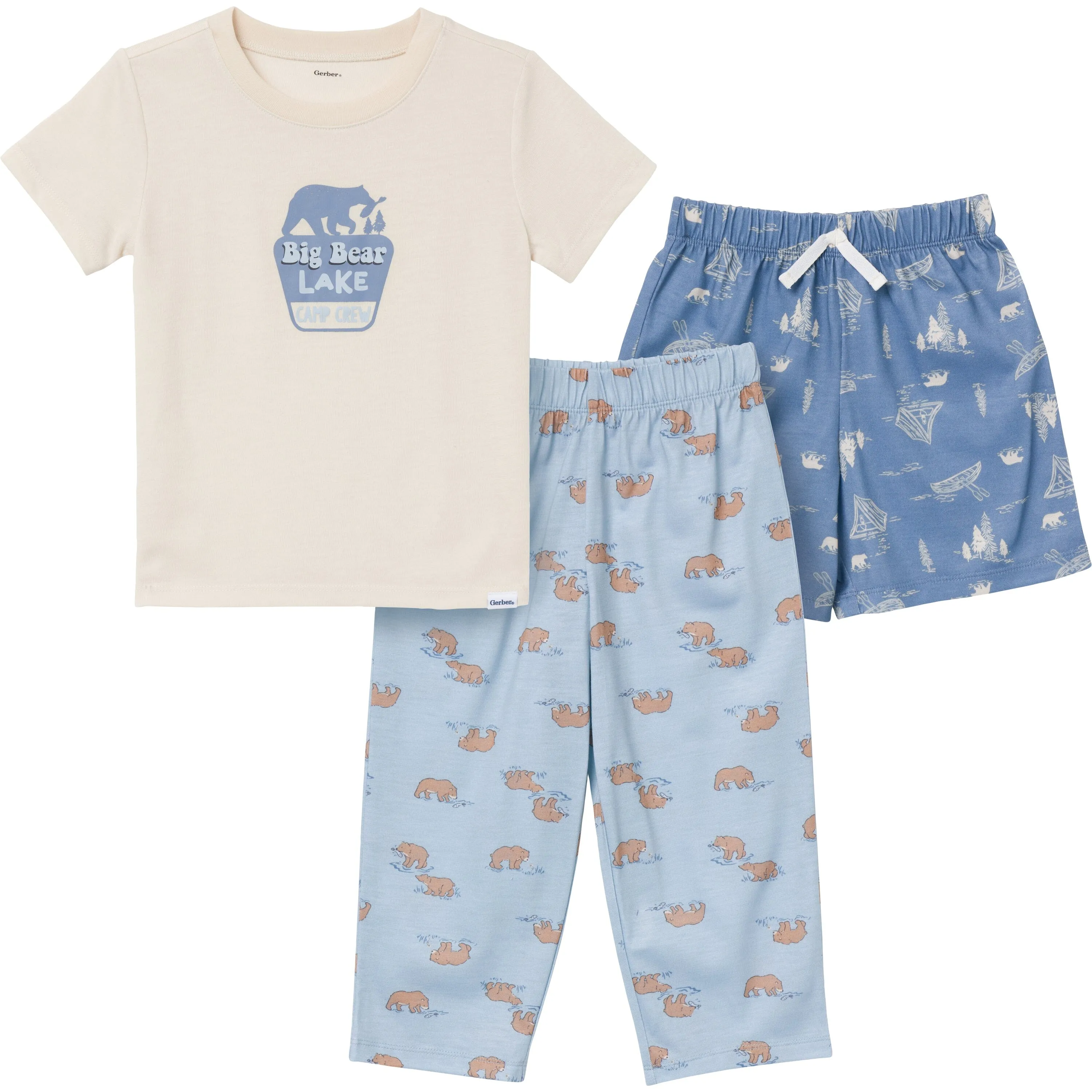 3-Piece Toddler Boys Bear T-Shirt, Shorts & Pants Pajama Set