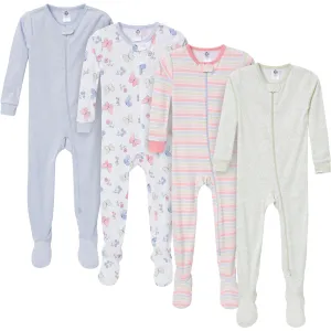 4-Pack Baby & Toddler Girls Butterflies Snug Fit Footed Pajamas