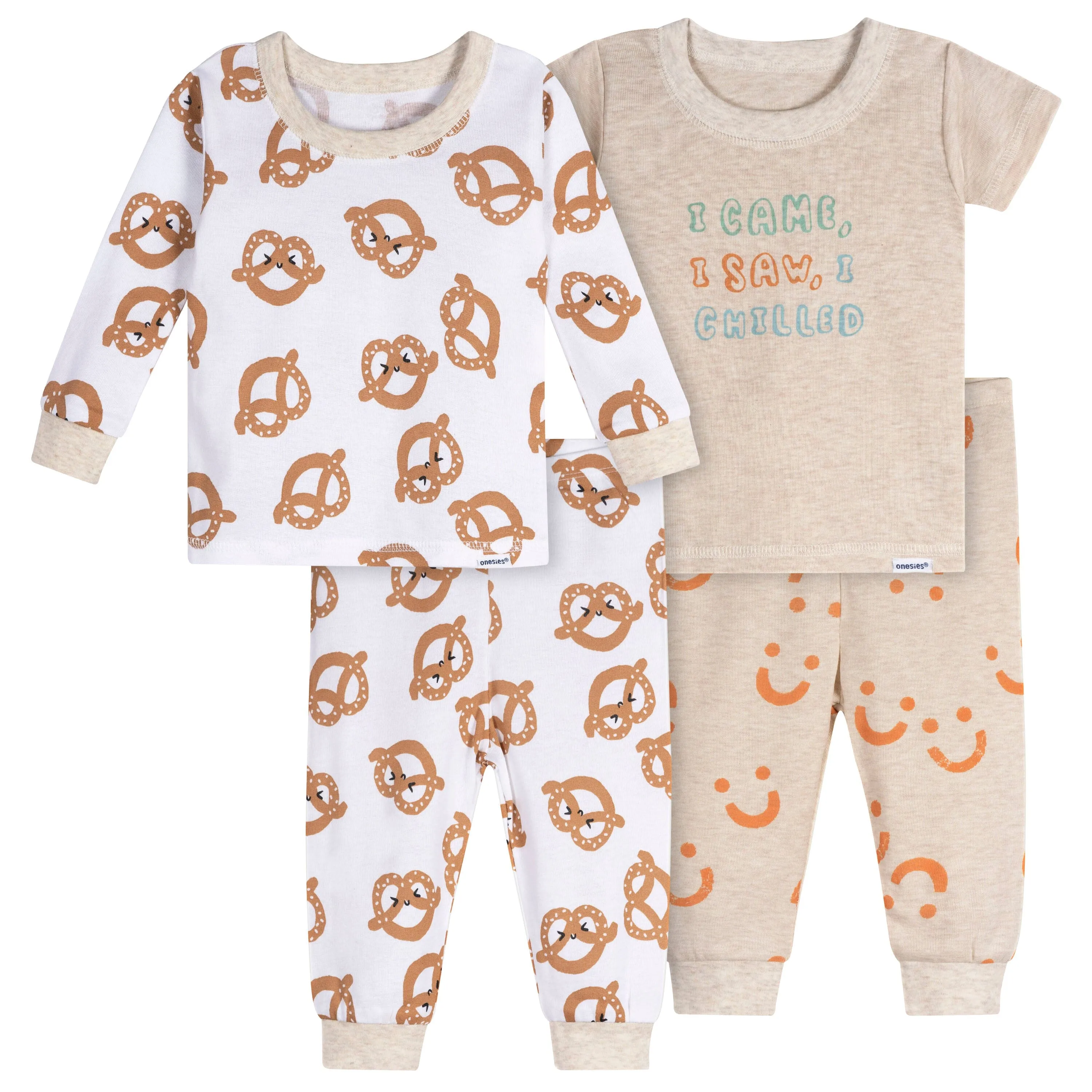 4-Piece Baby Neutral Pretzels Pajamas Sets