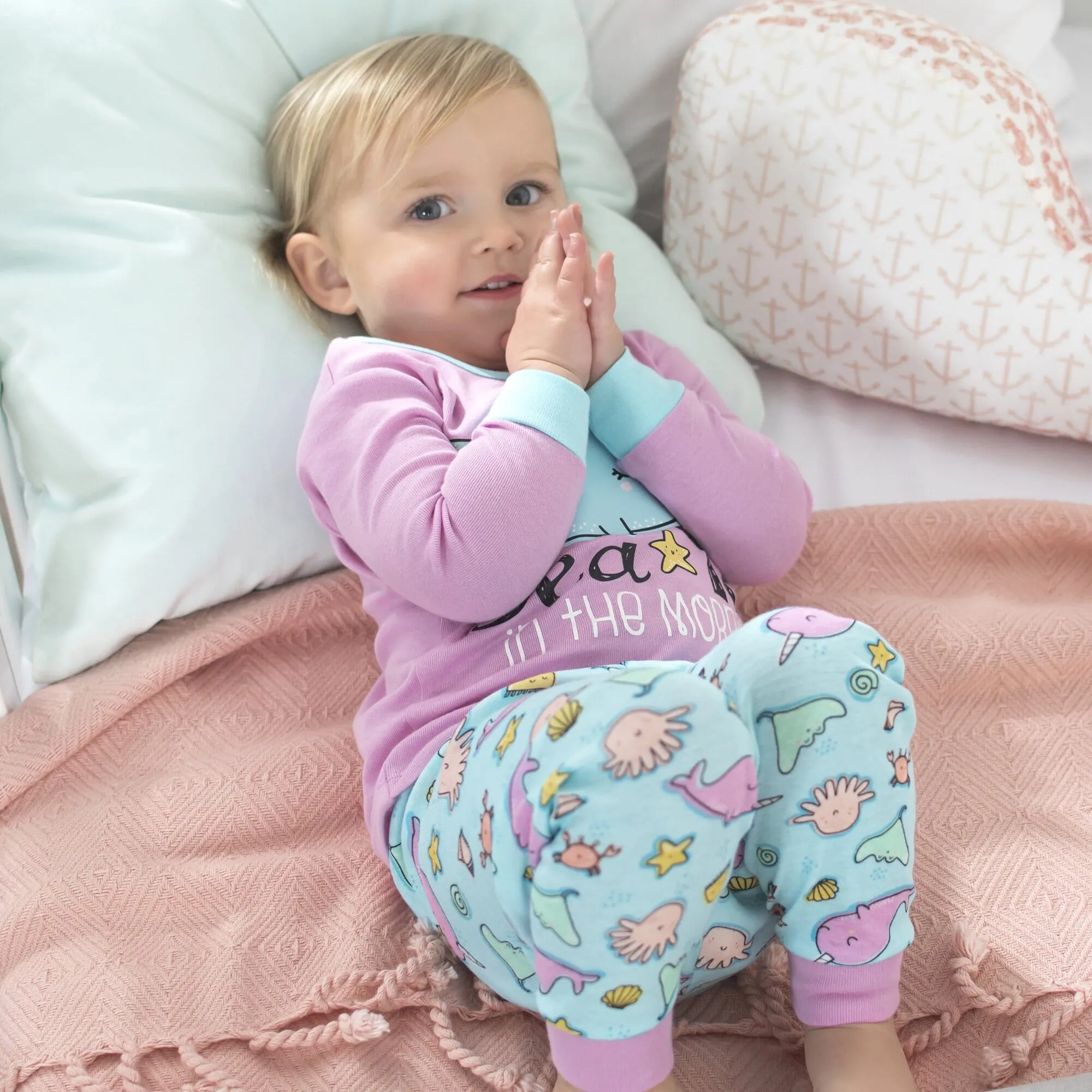 4-Piece Girls Narwhal Snug Fit Cotton Pajamas