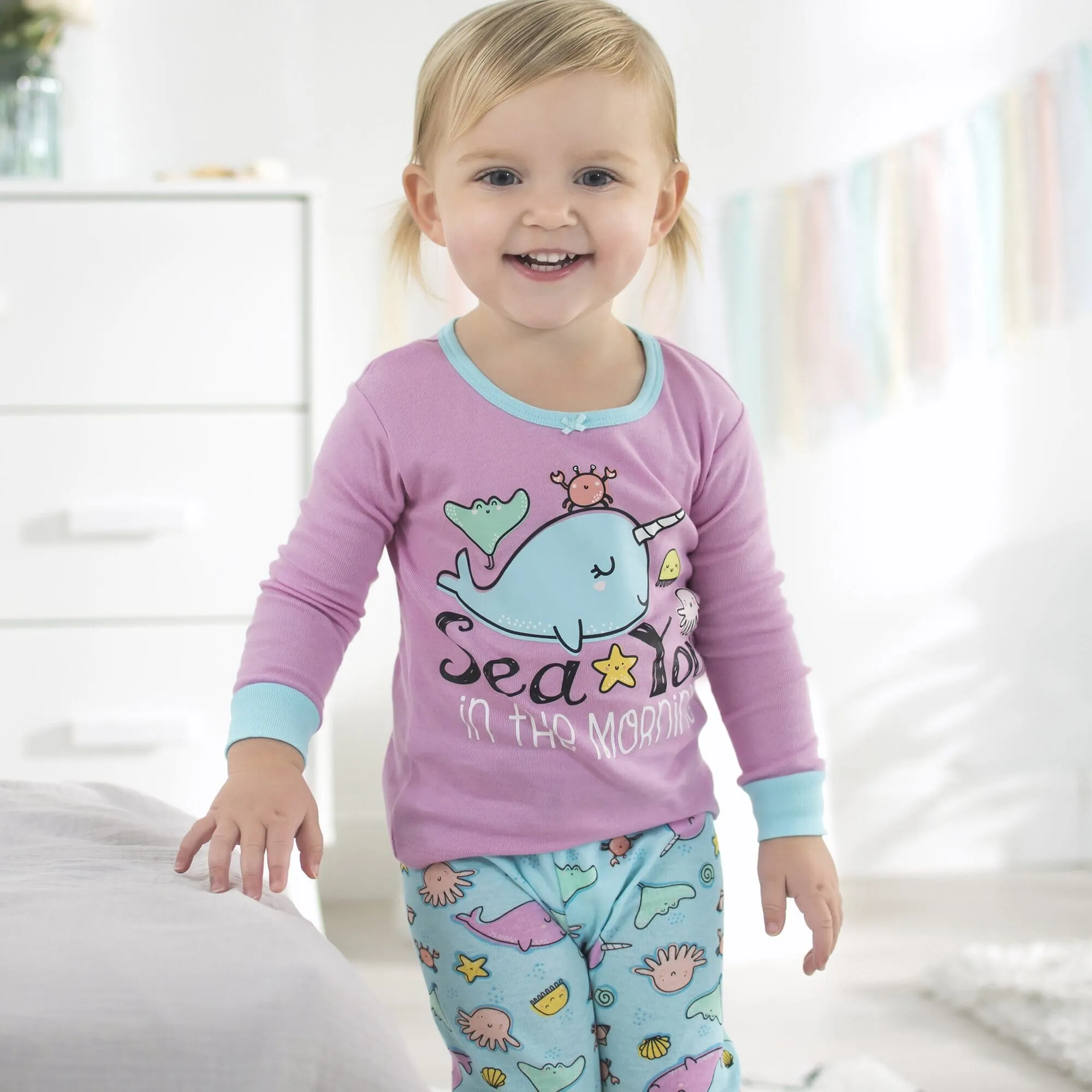 4-Piece Girls Narwhal Snug Fit Cotton Pajamas