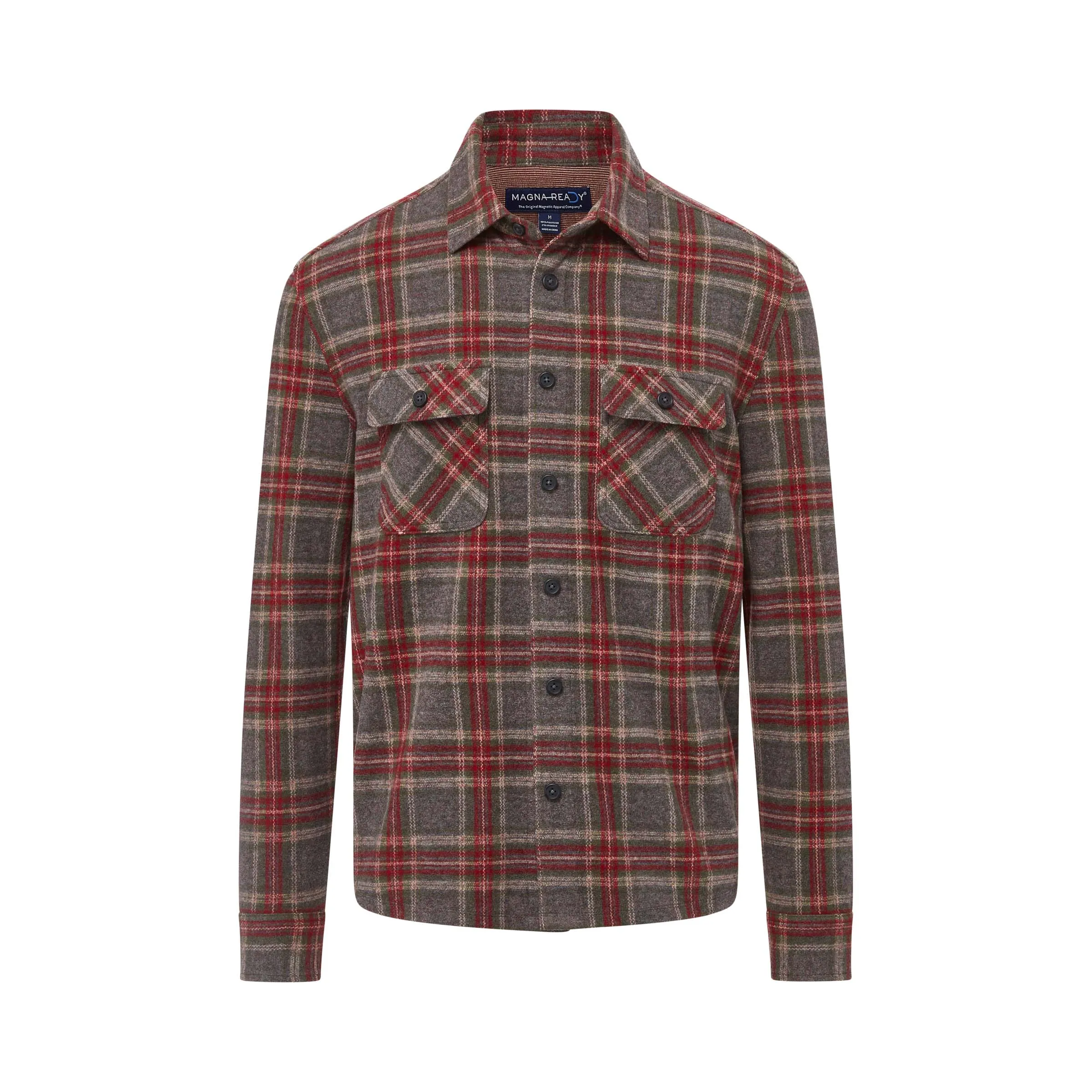 Adaptive Brown Glen Plaid  Flannel Shirt Combo Layering Piece with Magnetic Closures