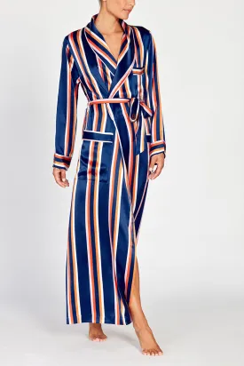 Ainsley Classic Long Navy Striped Silk Robe