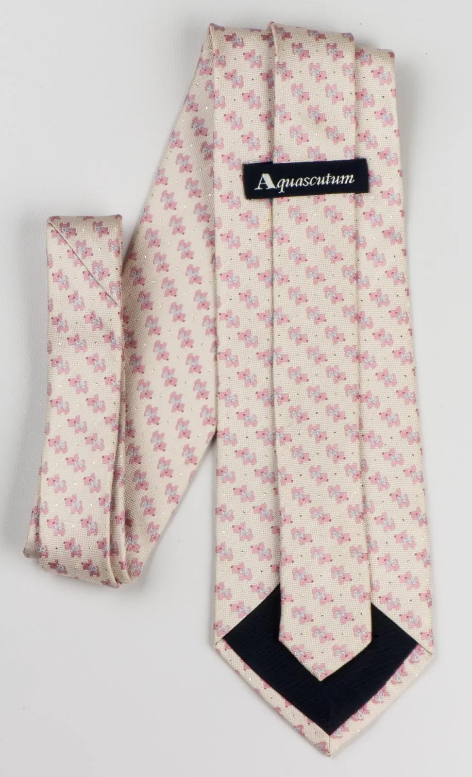 Aquascutum Men's Woven Silk Neck Tie Scottie Dog's On Cream