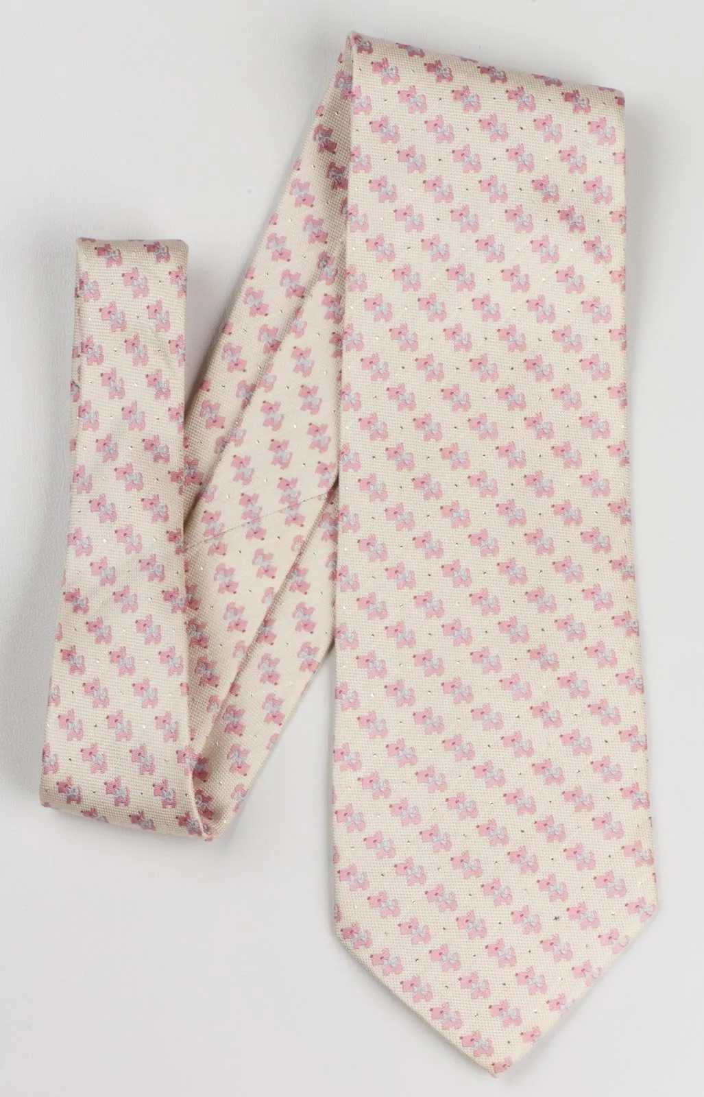 Aquascutum Men's Woven Silk Neck Tie Scottie Dog's On Cream