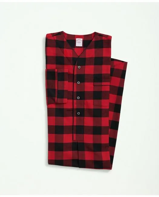 Brooks Brothers Men's Cotton Flannel Plaid Nightshirt Red