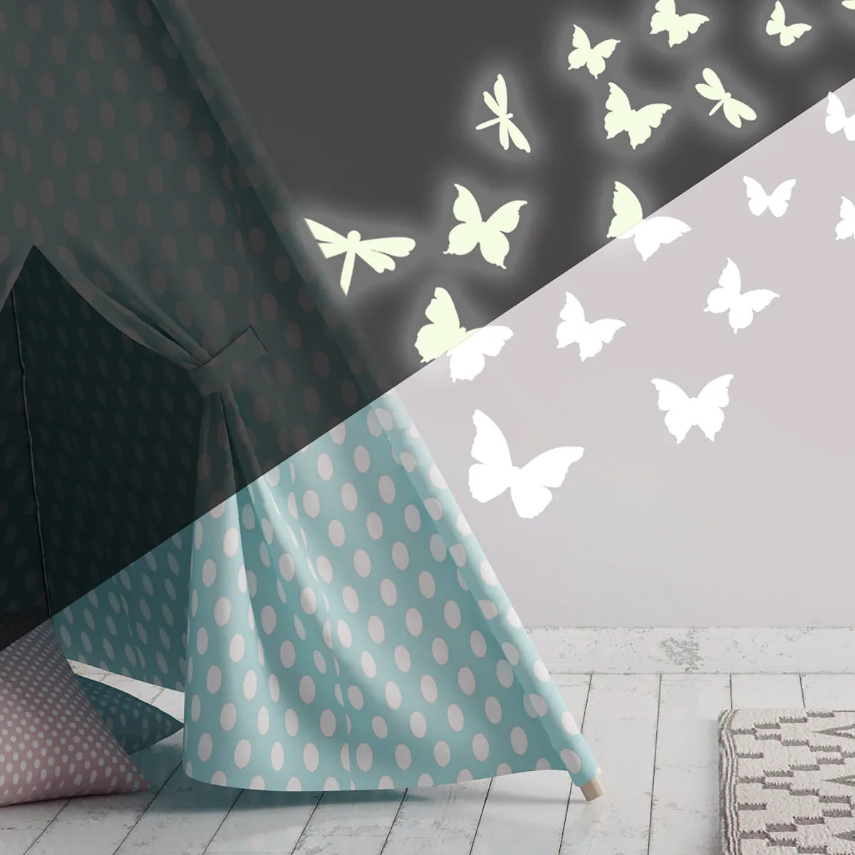 BUTTERFLIES & DRAGONFLIES GLOW IN THE DARK WALL DECALS