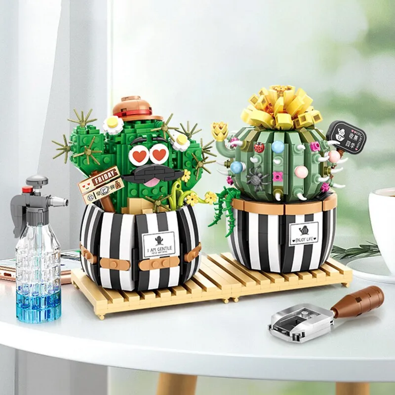 Cactus Mini Building Blocks DIY Creative Bonsai Succulent Simulation Green Plants Flowers Home Decoration Children's Toys Gifts