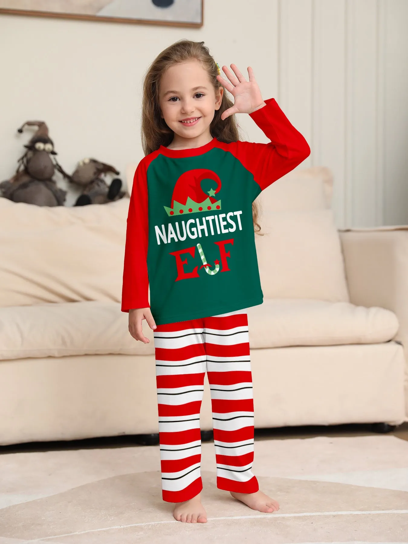 Christmas Hat ELF Printed Stripe Parent-Child Matching Pajamas