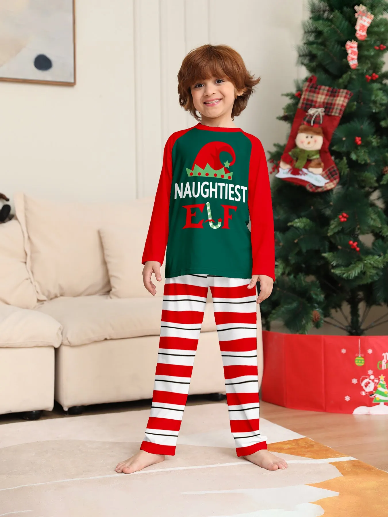 Christmas Hat ELF Printed Stripe Parent-Child Matching Pajamas