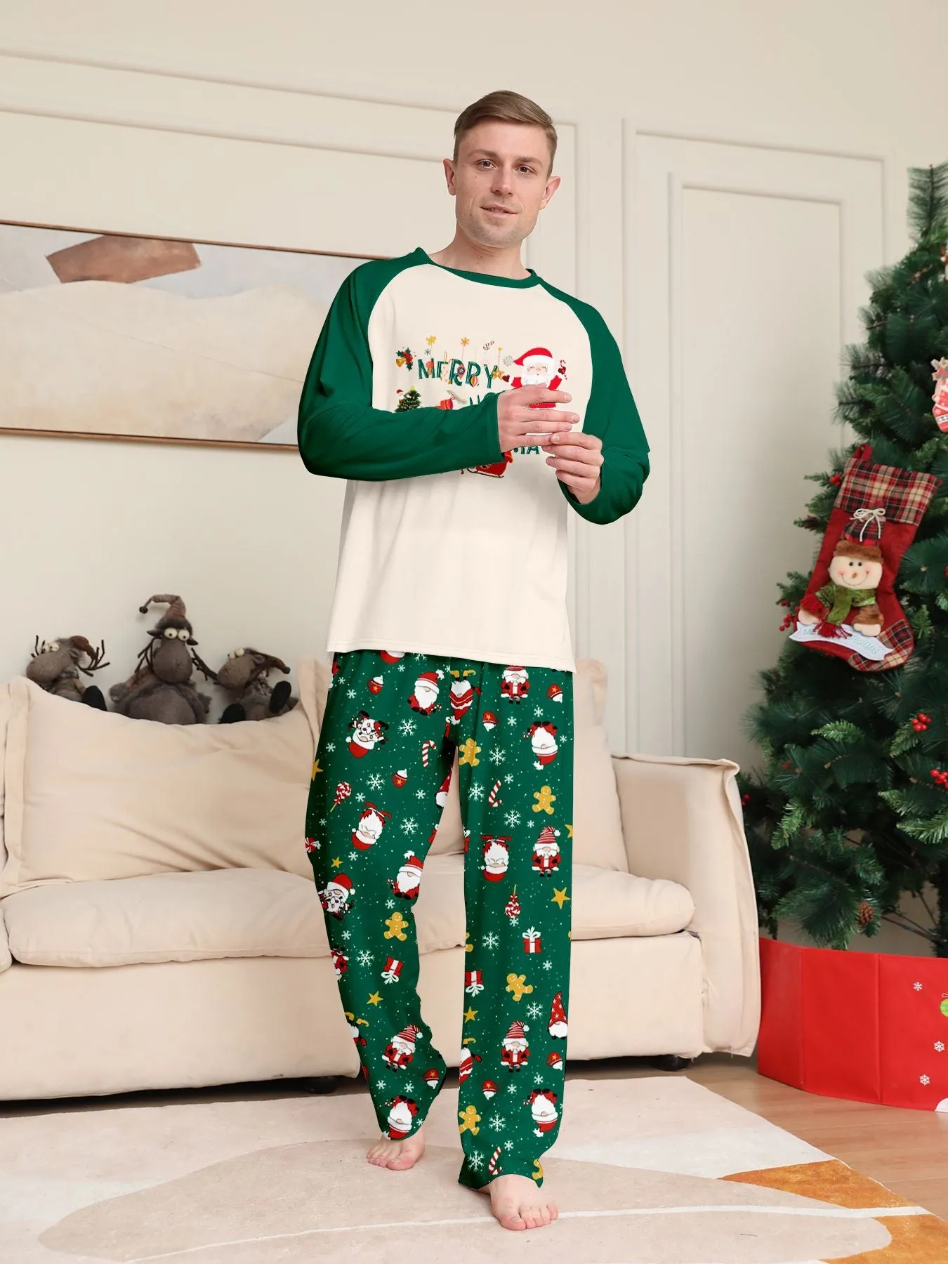 Christmas Parent-Child Cartoon Printed Cozy Holiday Vibe Set