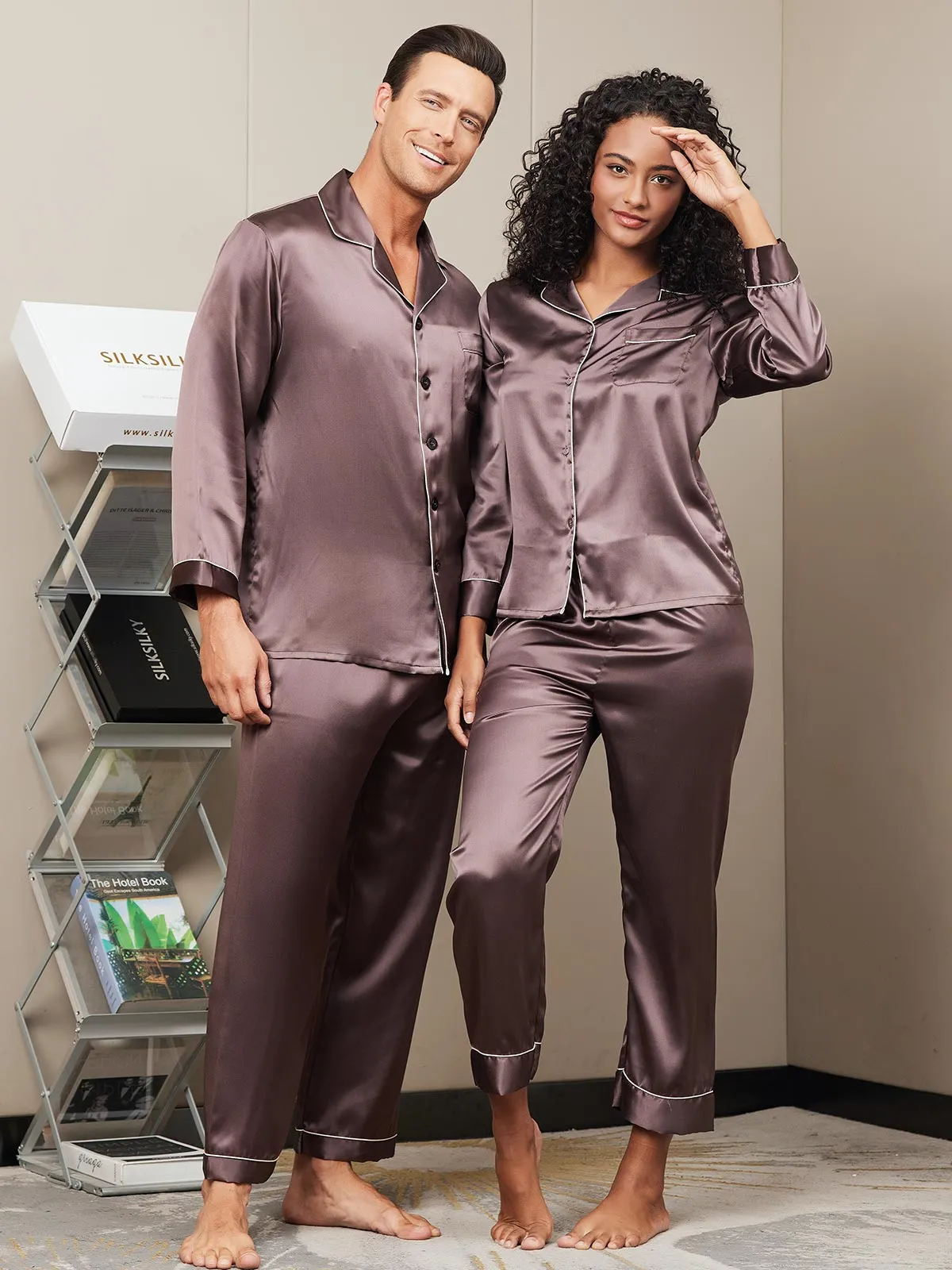 Couple Pure Silk Pajama Sets Total 4Pcs