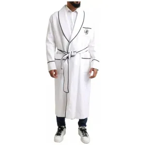 Dolce & Gabbana White Linen Belted Robe DG Logo Sleepwear