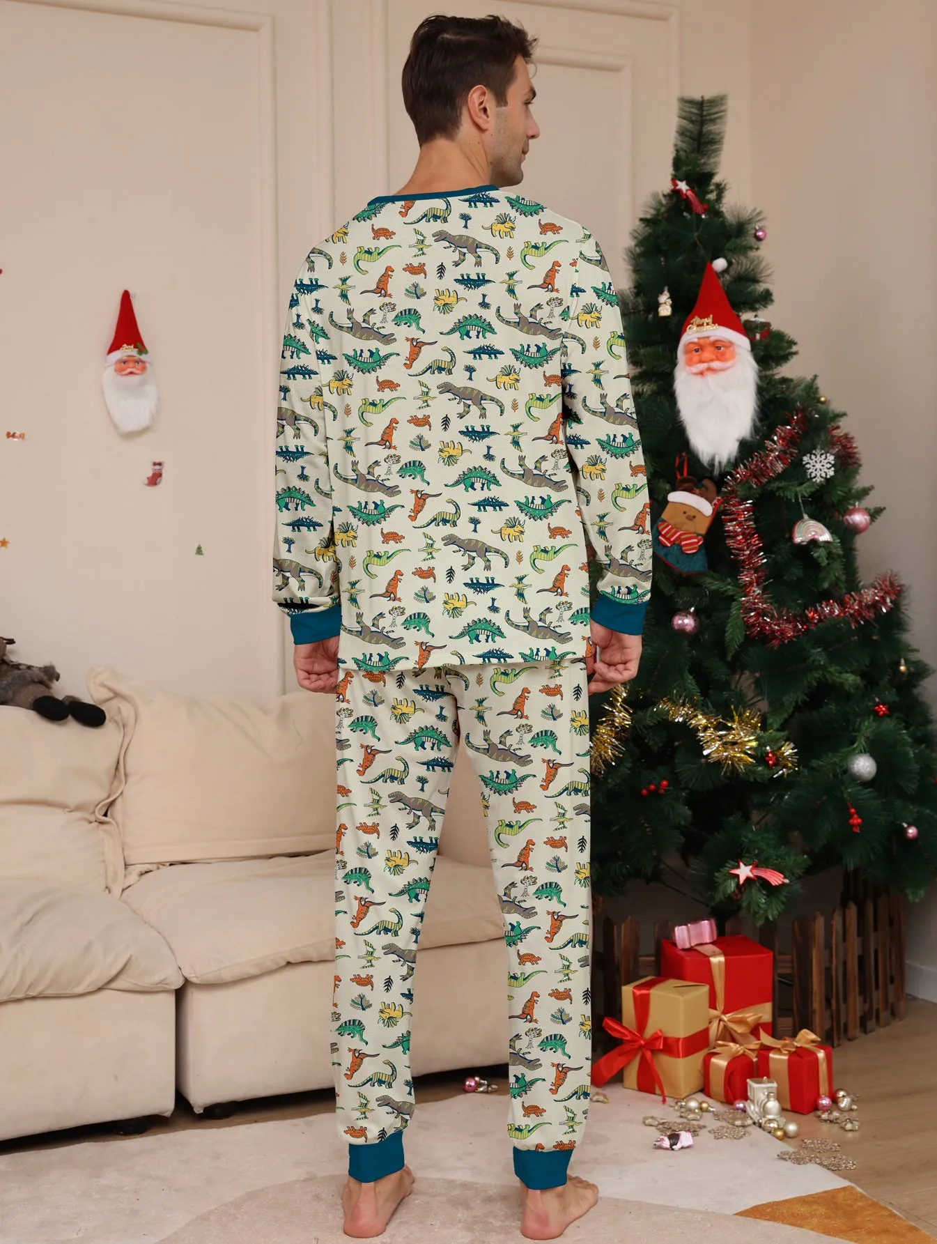 Family Parent-Child Dinosaur Printed Loungewear Pajama Set