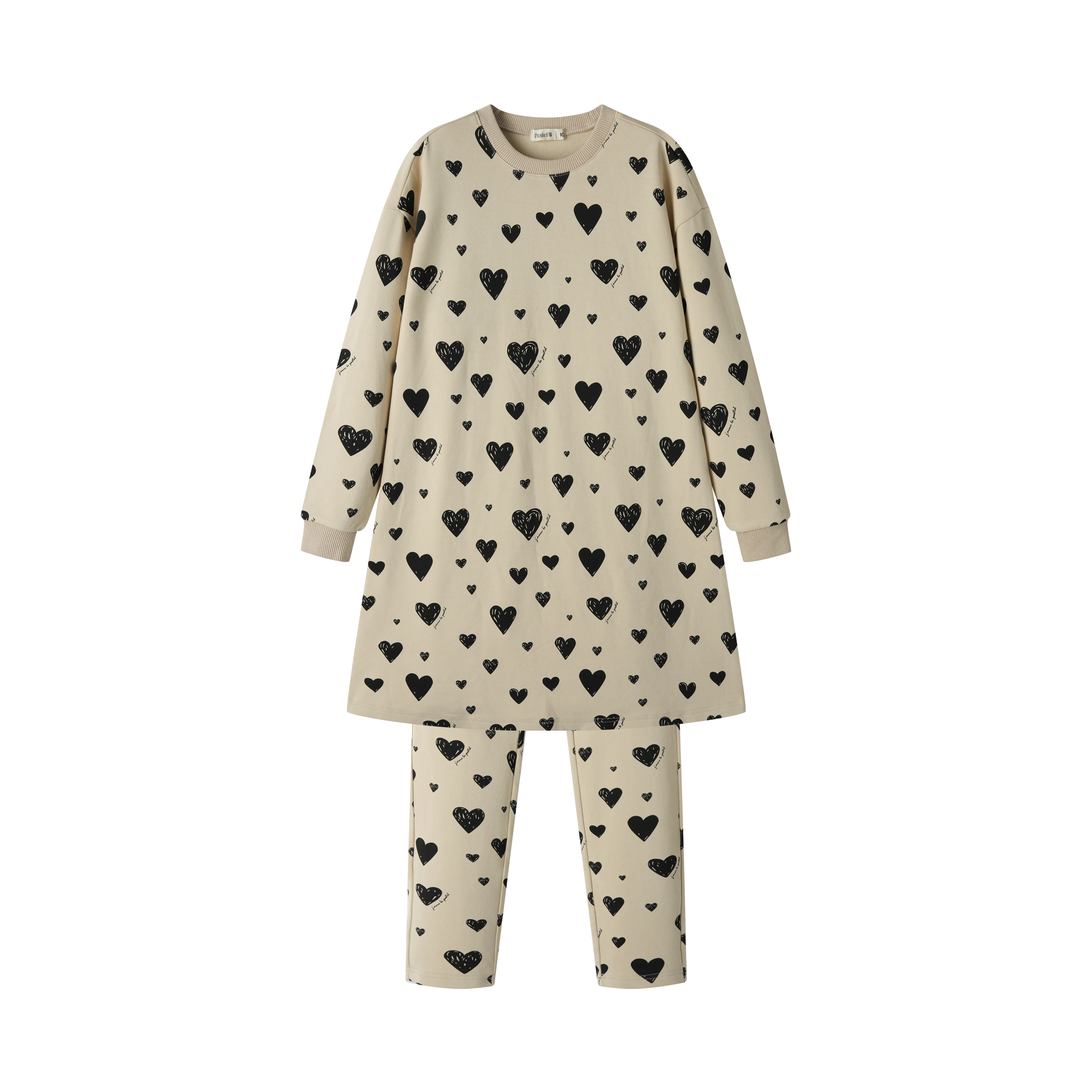 HEART PRINT NIGHTSHIRT-OATMEAL