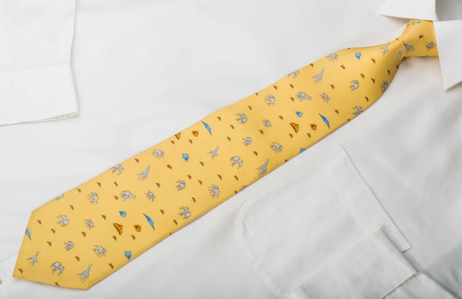 Hunting World Men's Silk Tie Printed Elephants & Giraffes On Yellow