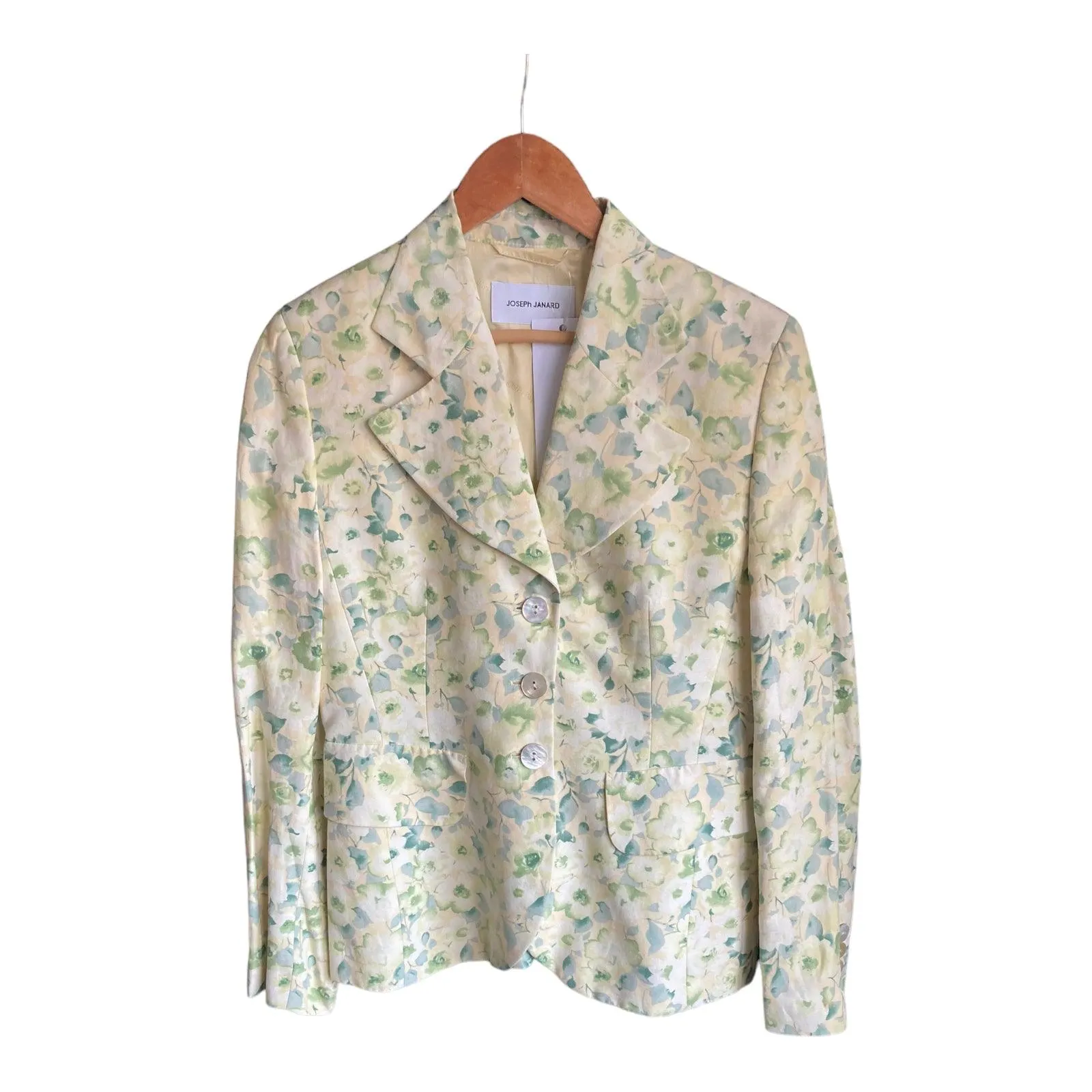 Joseph Jannard Silk & Linen Blend Pale Yellow Floral Long Sleeved Jacket UK Size 12