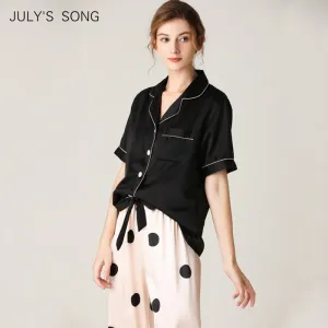 JULY'S SONG Soft Faux Silk Pajamas Dot Striped