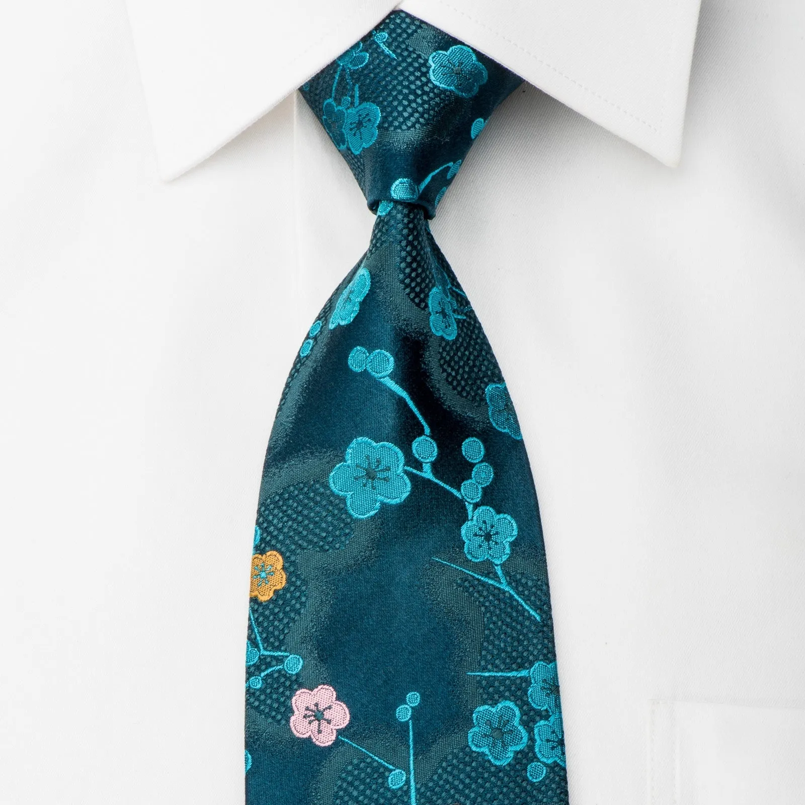 Kenzo Men's Woven Silk Necktie Floral On Teal