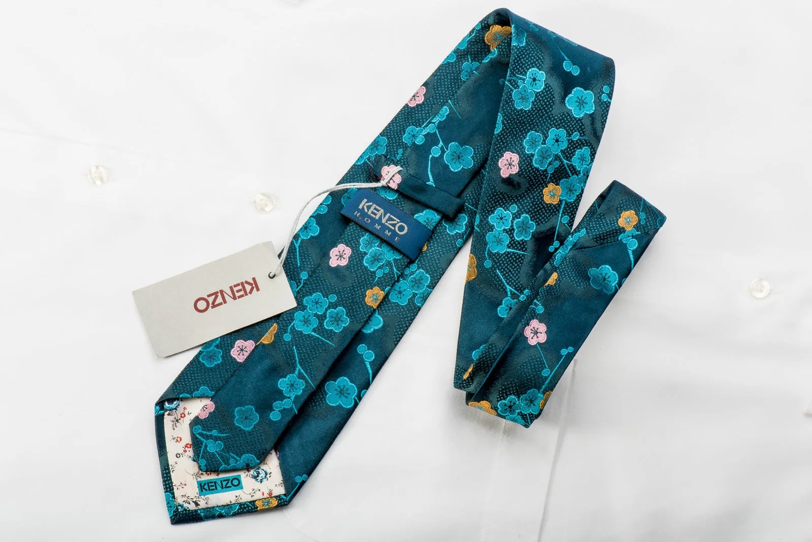 Kenzo Men's Woven Silk Necktie Floral On Teal