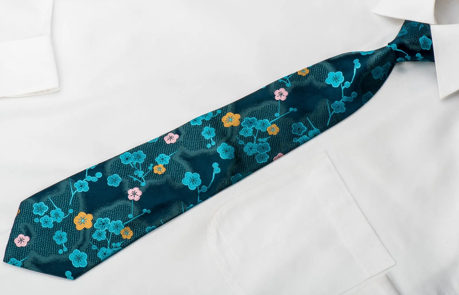 Kenzo Men's Woven Silk Necktie Floral On Teal