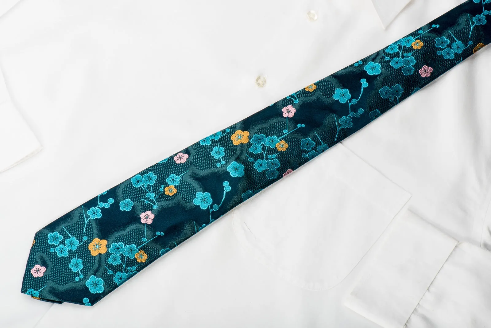 Kenzo Men's Woven Silk Necktie Floral On Teal