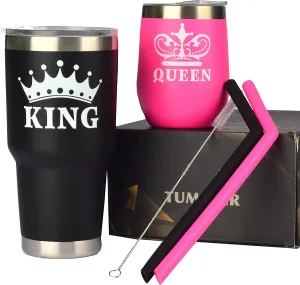 King & Queen Tumbler Set, King Queen Glass, King and Queen Cups for Couples, Couple