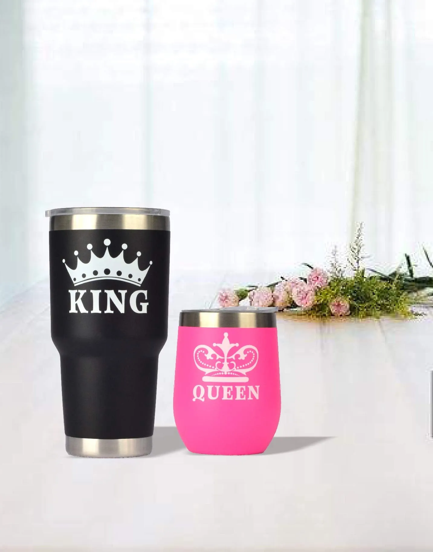 King & Queen Tumbler Set, King Queen Glass, King and Queen Cups for Couples, Couple