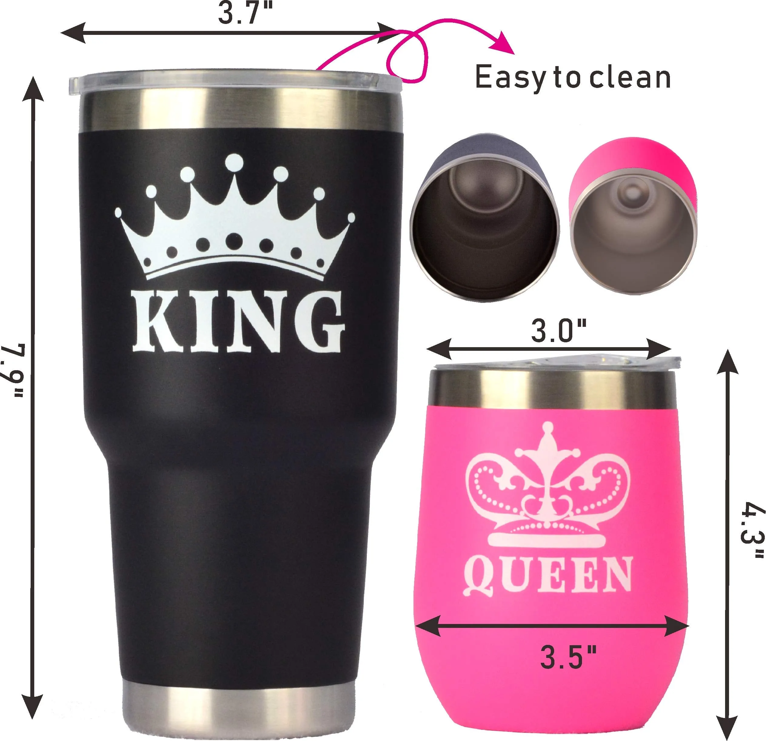 King & Queen Tumbler Set, King Queen Glass, King and Queen Cups for Couples, Couple