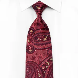 Lancetti Men's Crystal Silk Tie Paisley On Burgundy Sparkling With Rhinestones