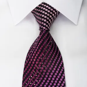 Louis Quatorze Silk Necktie Dots On Purple Sparkling With Crystal Rhinestones