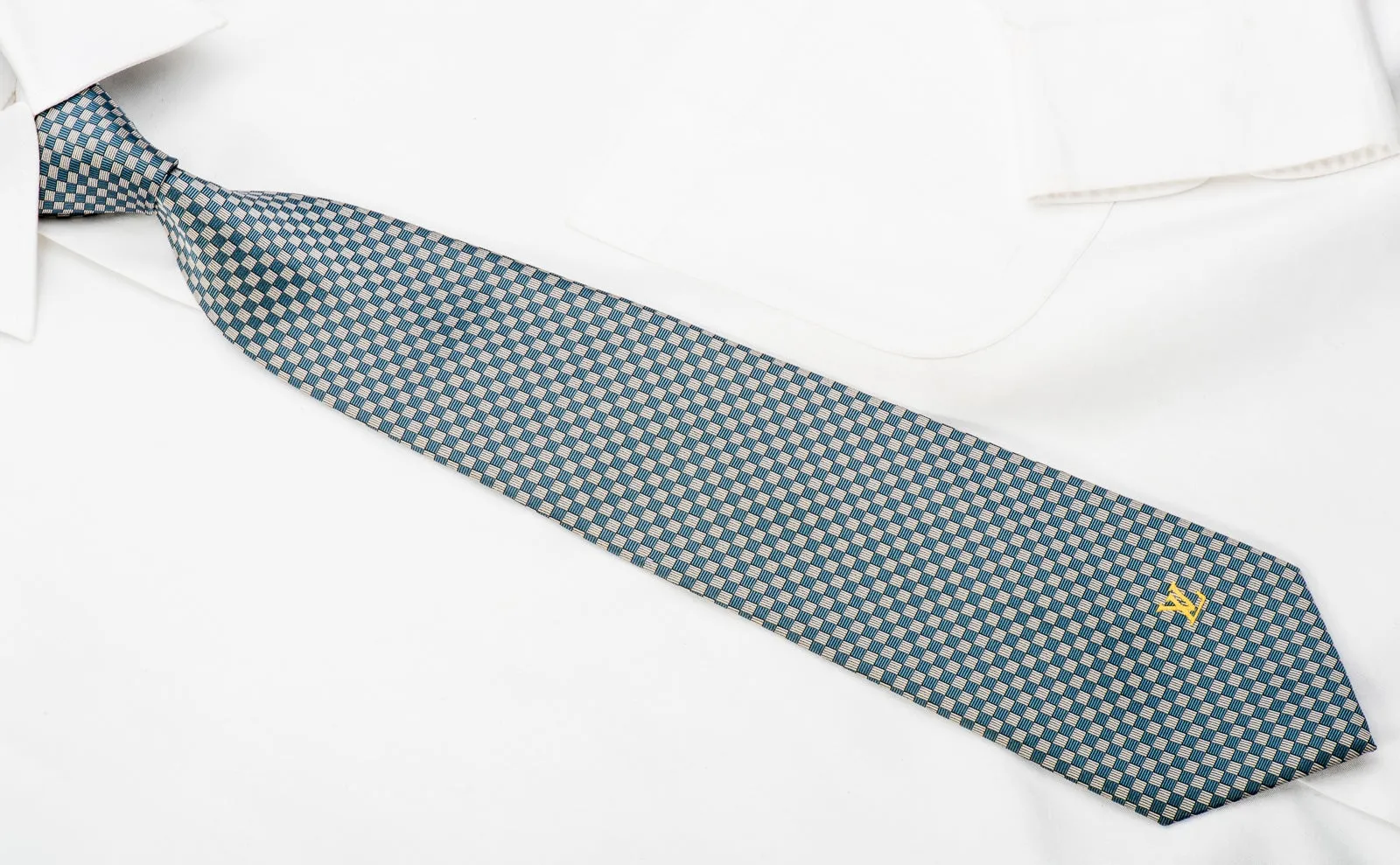 Louis Vuitton Silk Necktie Checker In Blue Gray