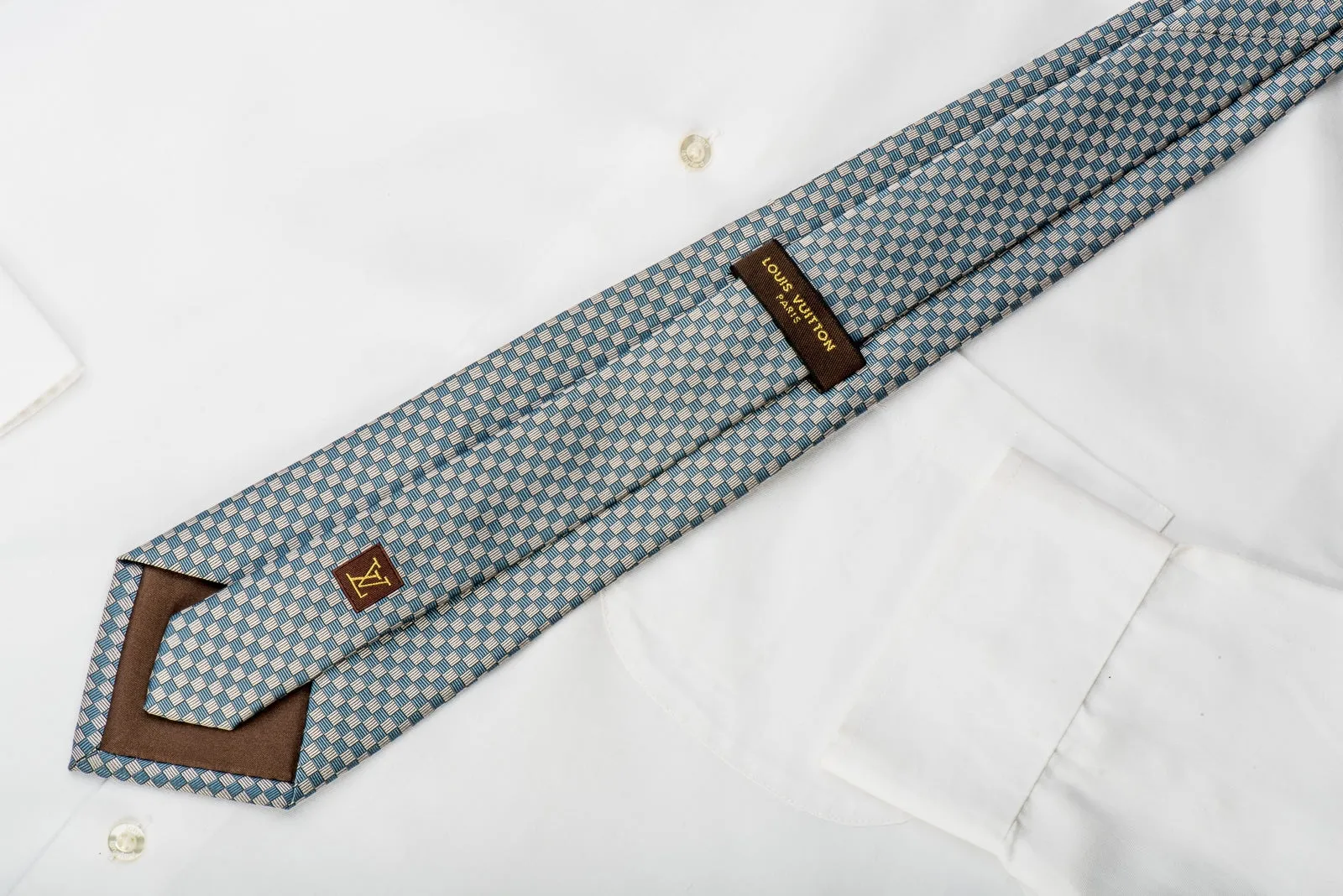 Louis Vuitton Silk Necktie Checker In Blue Gray