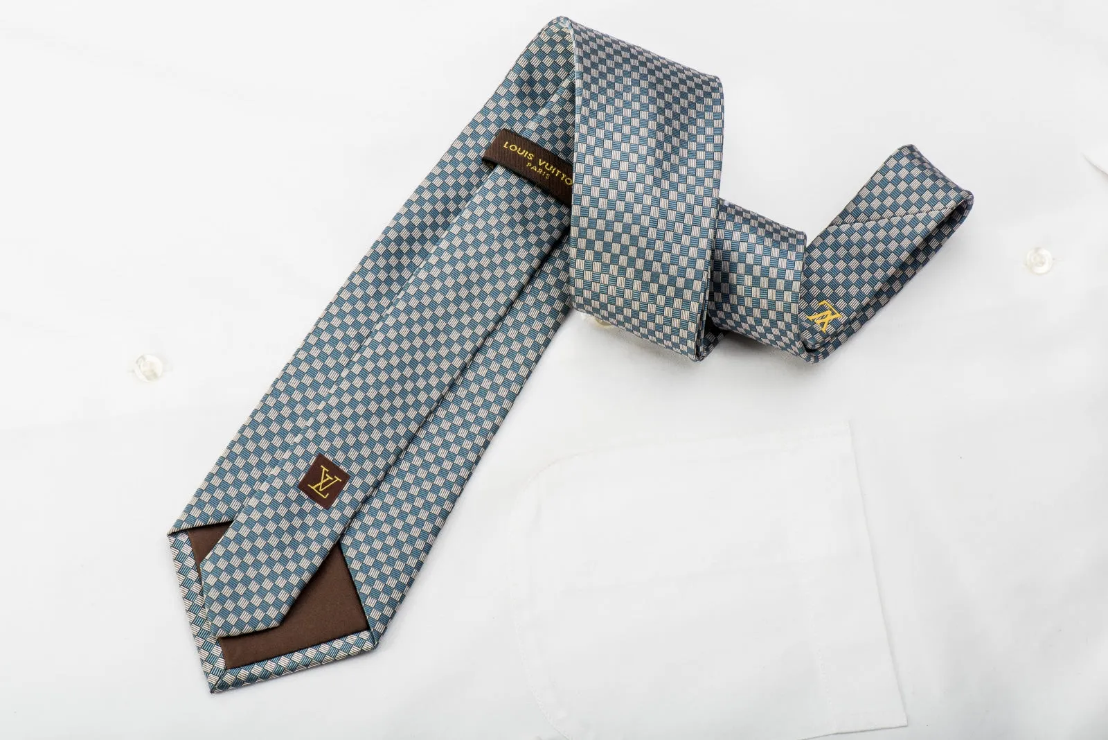 Louis Vuitton Silk Necktie Checker In Blue Gray