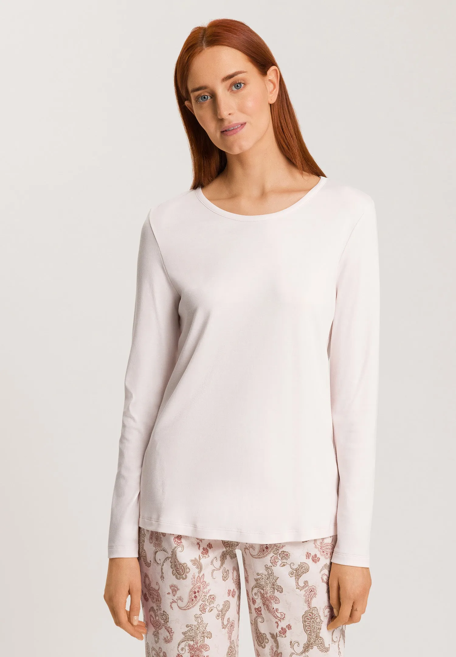 Loungy Nights Relaxed Round Neck Cotton Top | Rose Cream 76491-1393