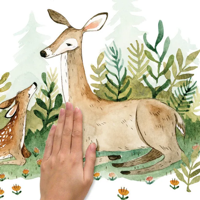 Mama and Baby Woodland Deer Peel and Stick Giant Wall Decals