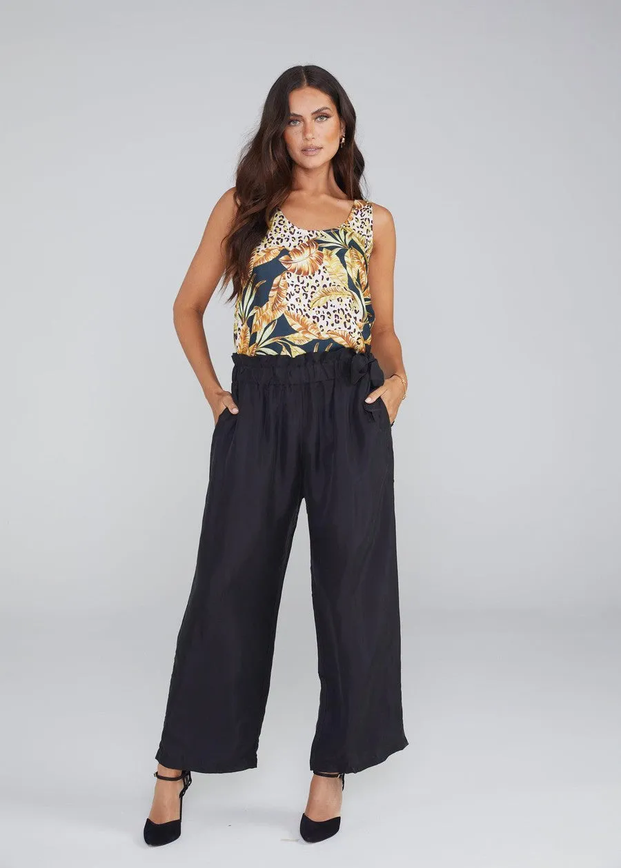 Marigold Silk Wide-Leg Pants - Black