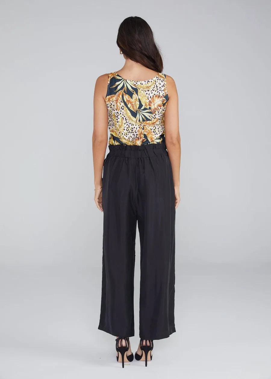 Marigold Silk Wide-Leg Pants - Black