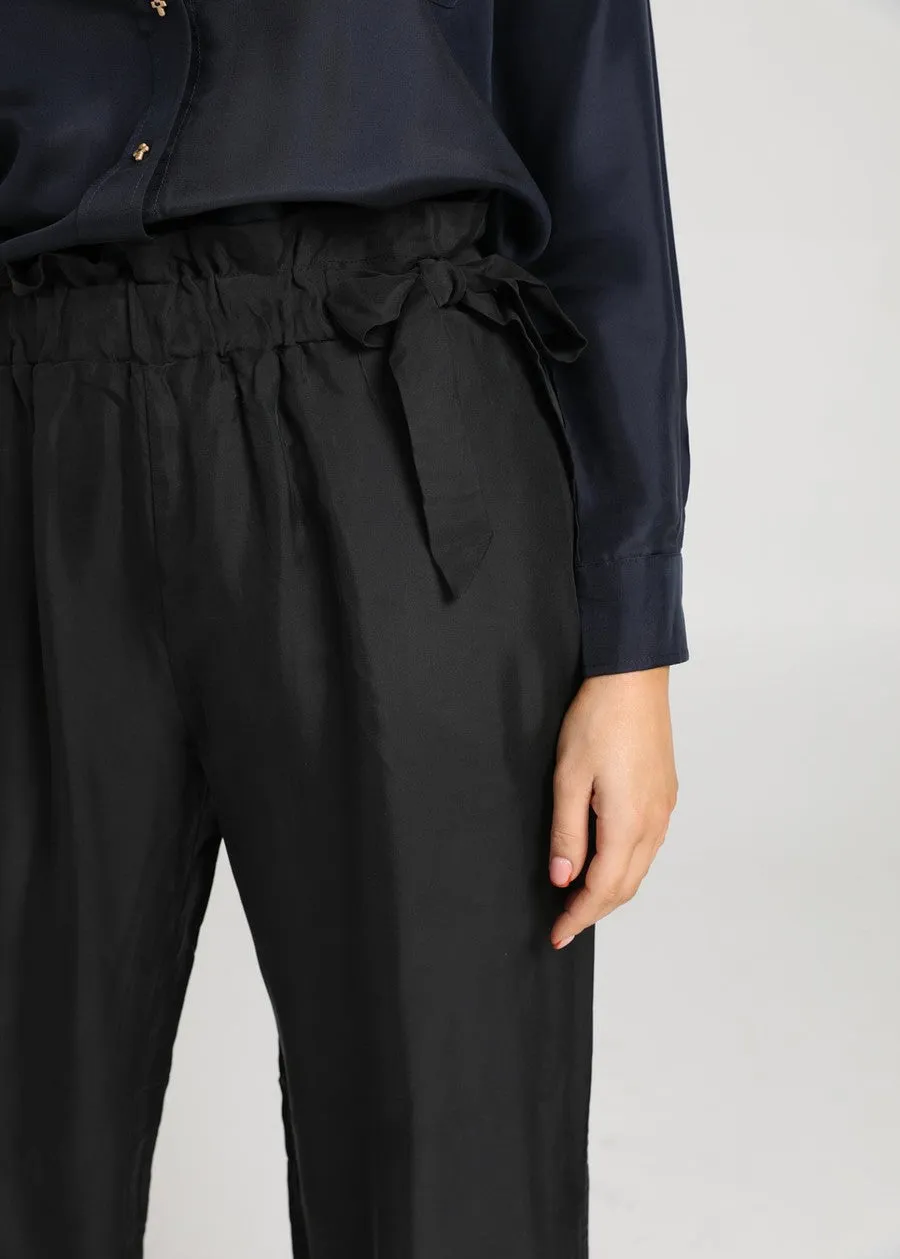 Marigold Silk Wide-Leg Pants - Black