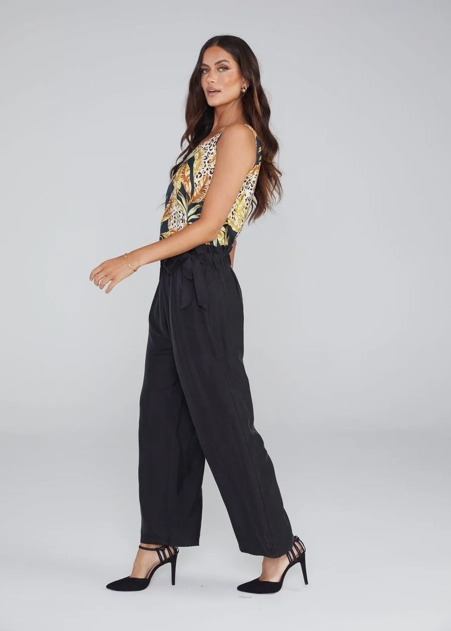 Marigold Silk Wide-Leg Pants - Black