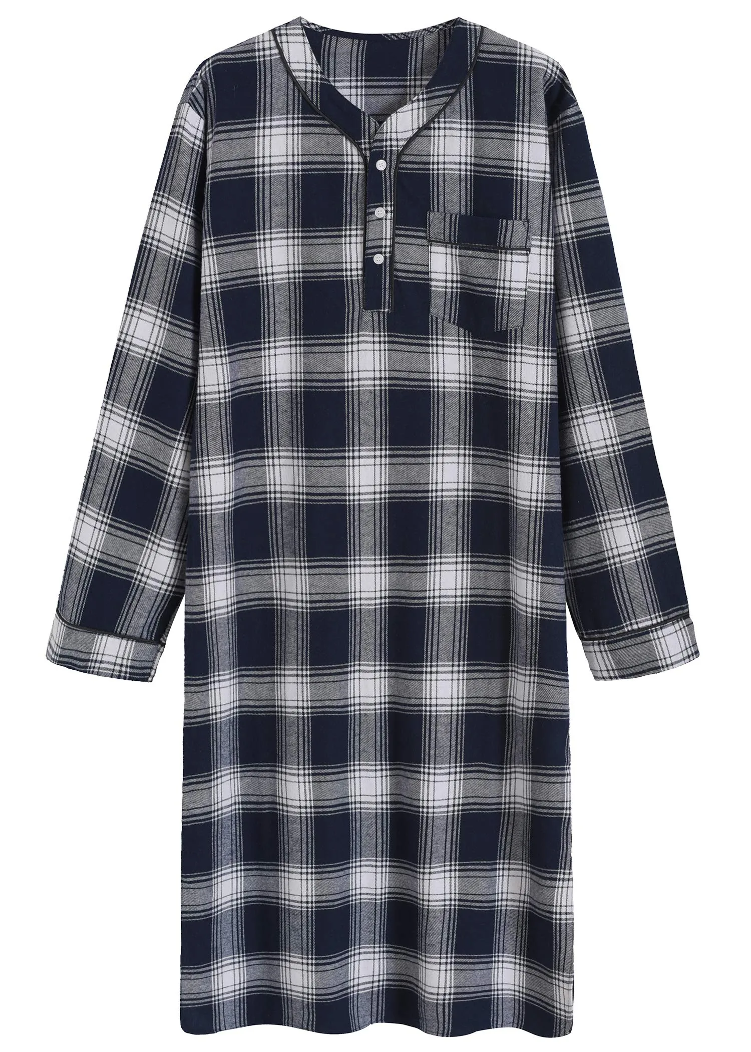 Men's Cotton Flannel Nightshirt Sleep Shirt