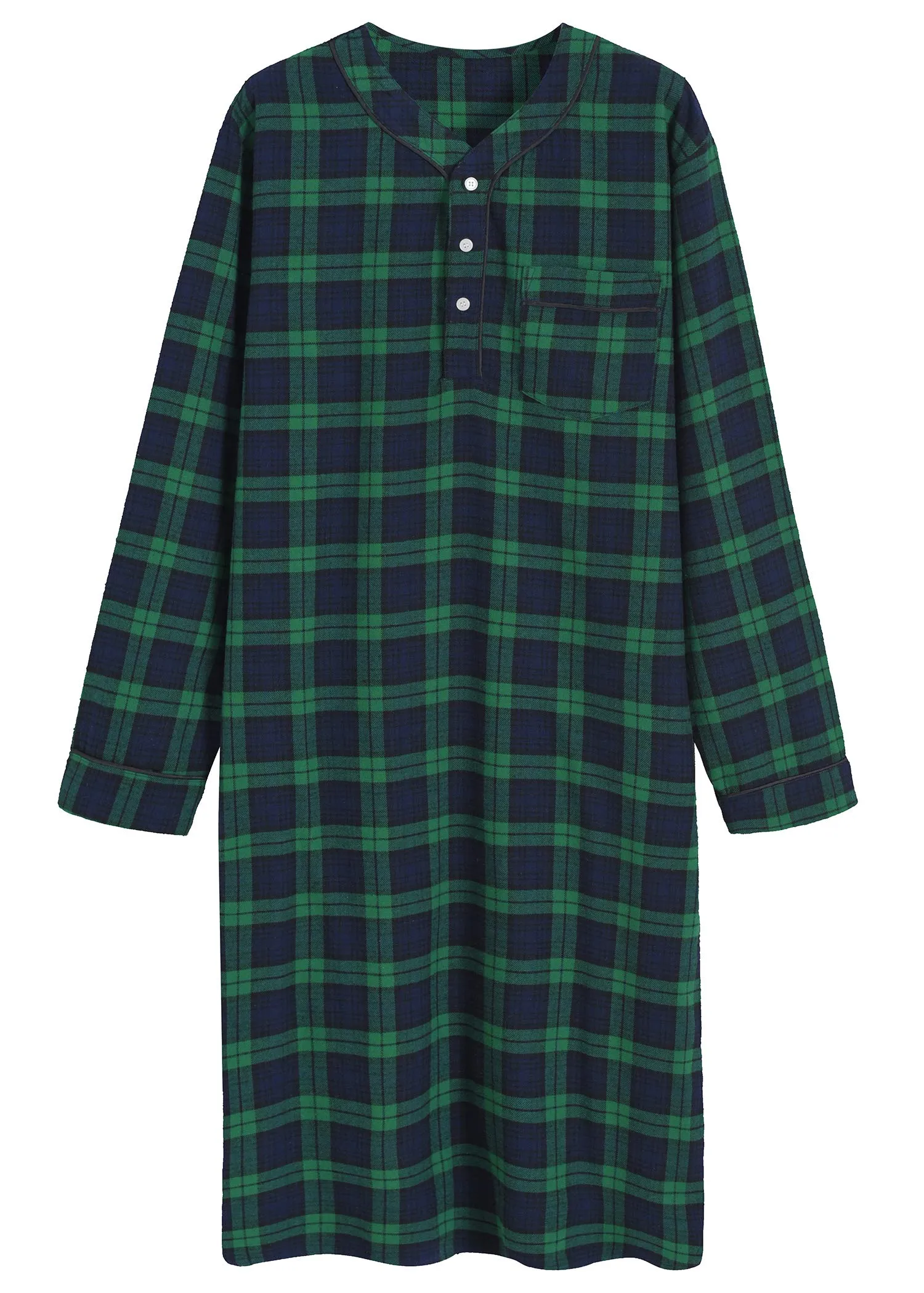 Men's Cotton Flannel Nightshirt Sleep Shirt