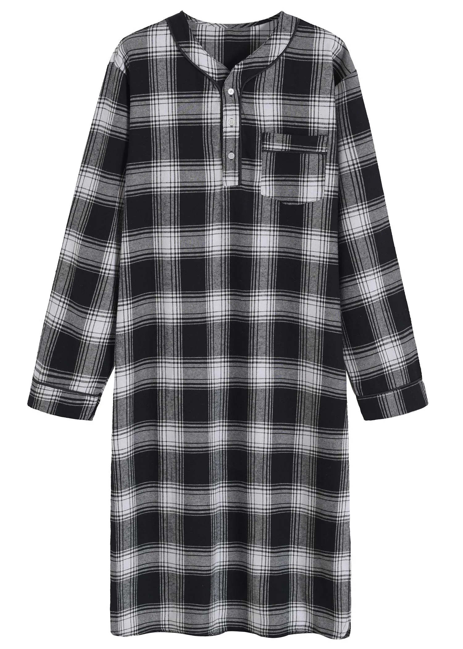 Men's Cotton Flannel Nightshirt Sleep Shirt