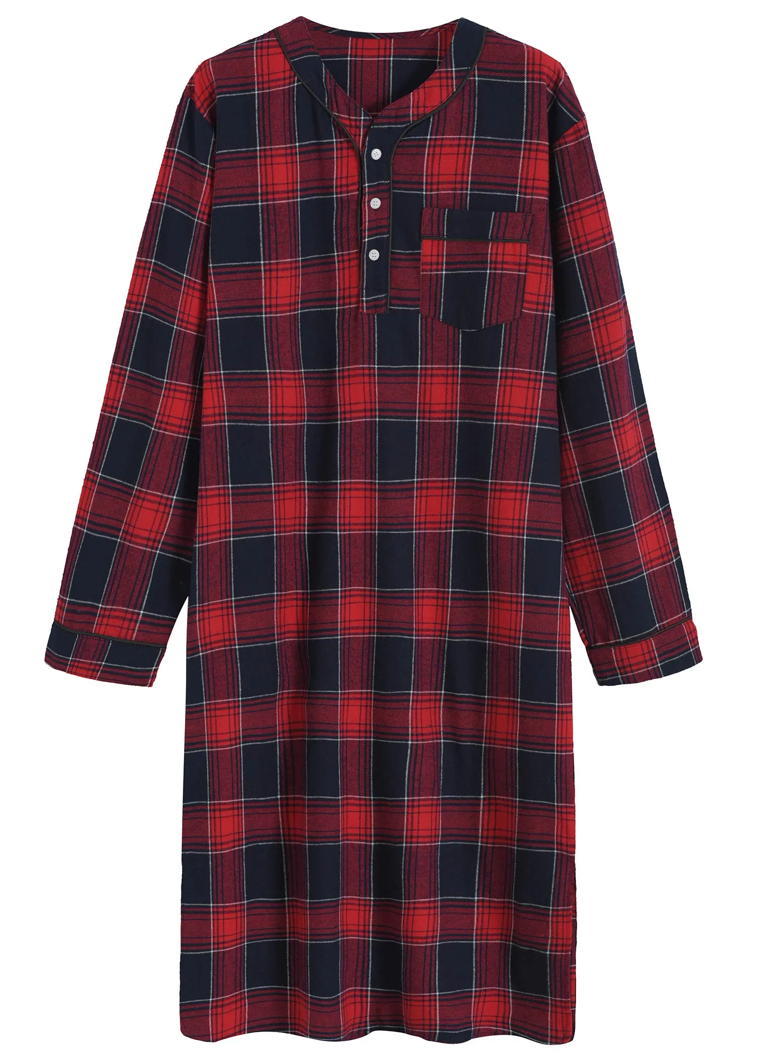 Men's Cotton Flannel Nightshirt Sleep Shirt