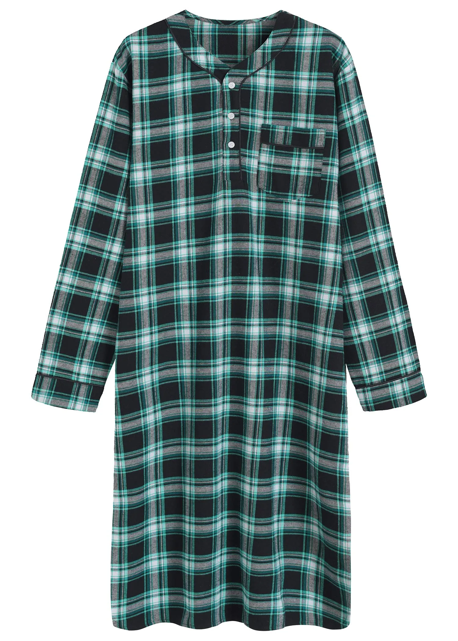 Men's Cotton Flannel Nightshirt Sleep Shirt