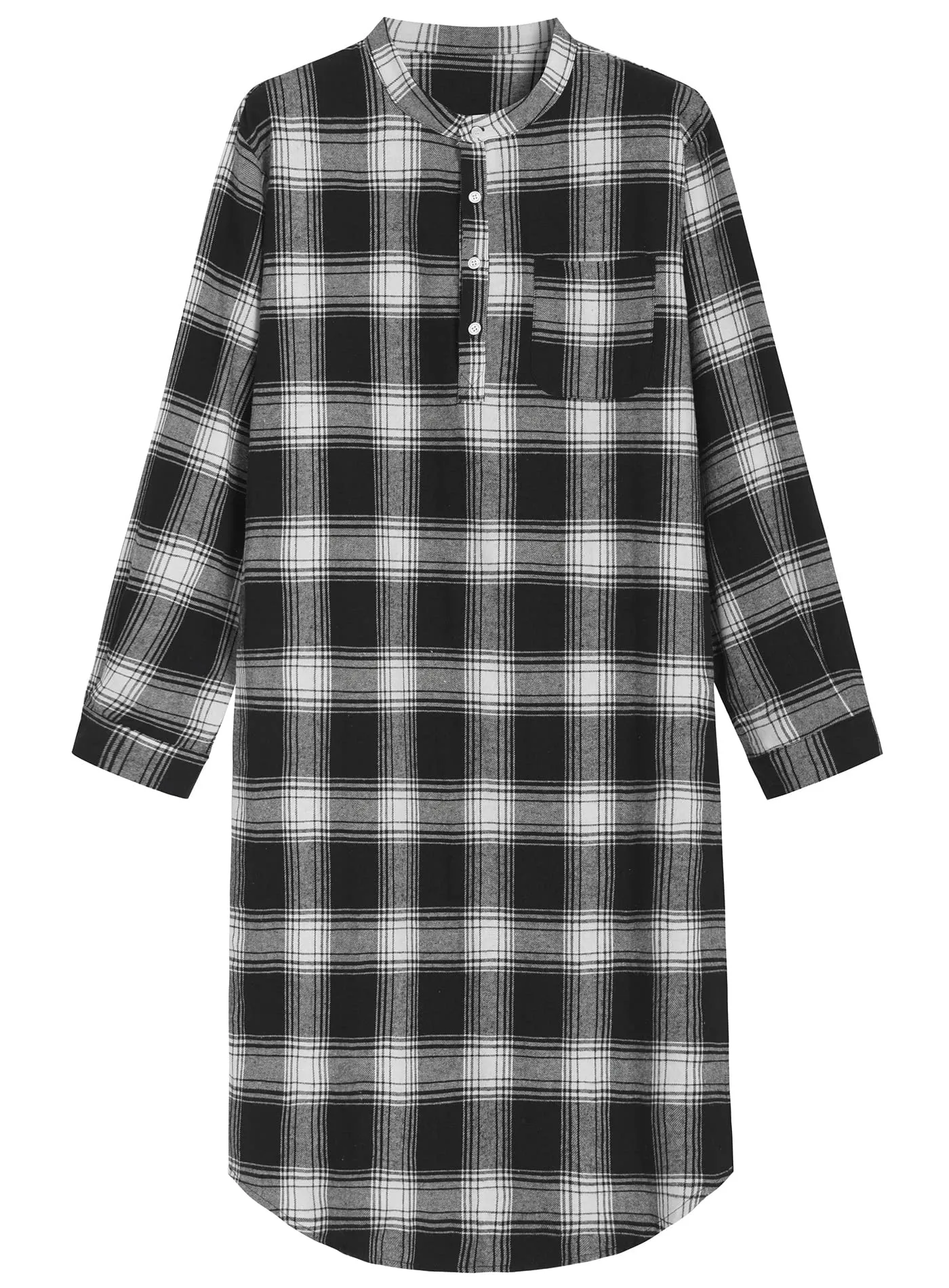 Men's Long Sleeves Cotton Flannel Nightshirt Nightgown